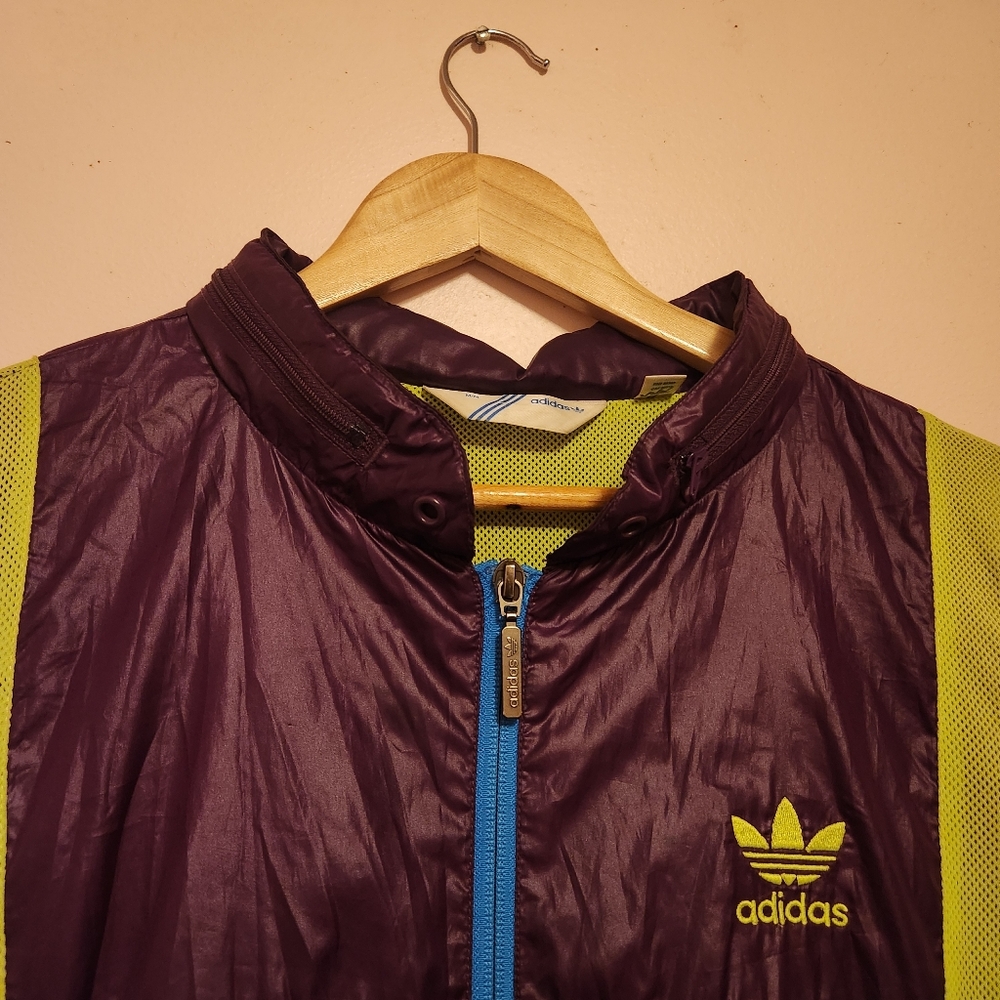Y2K Adidas Originals Colorblock Windbreaker Jacket Mens M Burgundy Blue - Picture 5 of 16